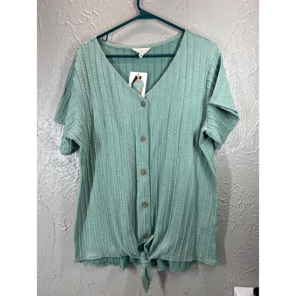 Weatherproof Vintage Women's Tie Front Sweater Top Cable Knit Green Large NWT - Picture 1 of 5